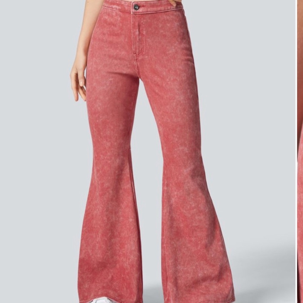 HALARA Women's Vibrant Red  flare and  wide Leg Jeans